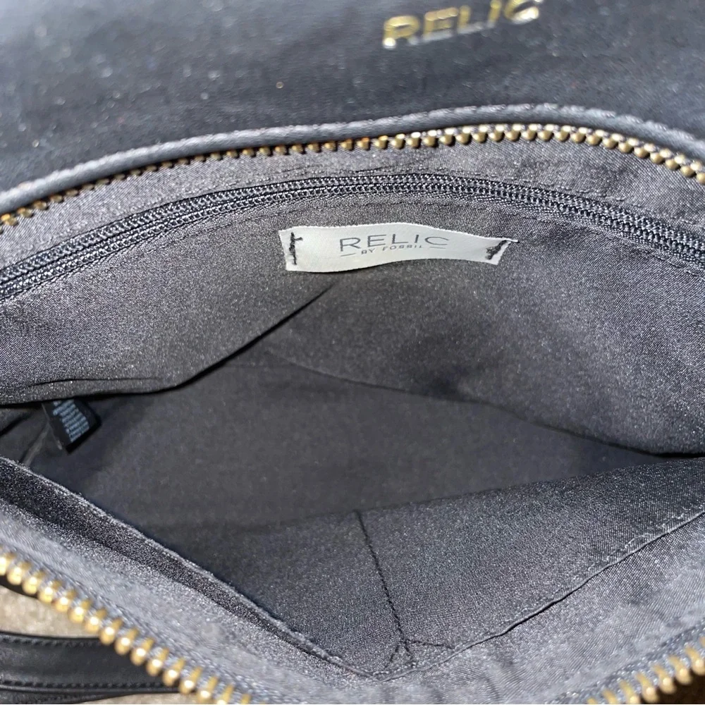 Relic by Fossil Black Faux Leather Satchel Crossbody Bag‎ Braided Handle Brass